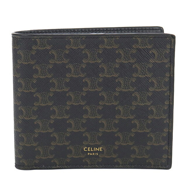 中古 セリーヌ 二つ折り財布 二折財布 コンパクト メンズ ブランド CELINE トリオンフキャンバス バイフォールドウォレット 10C872BQB.38NO ブラック USDCE120314011