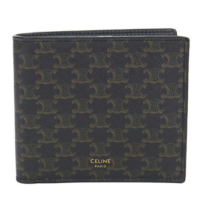 中古 セリーヌ 二つ折り財布 二折財布 コンパクト メンズ ブランド CELINE トリオンフキャンバス バイフォールドウォレット 10C872BQB.38NO ブラック USDCE120314011