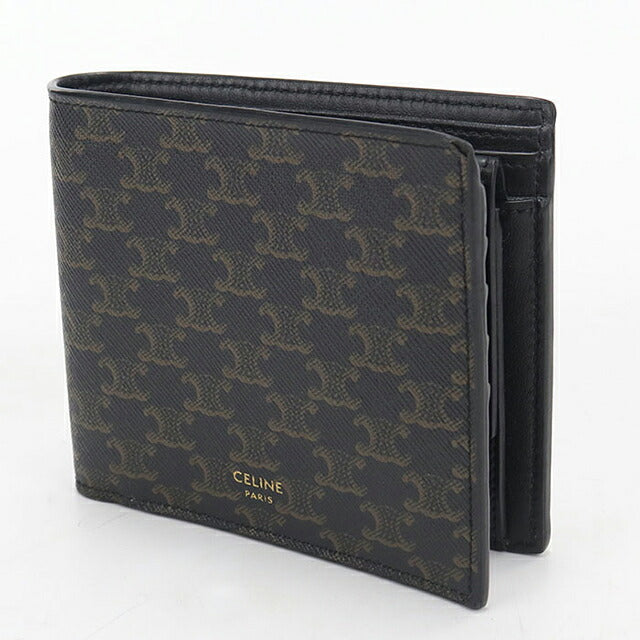 中古 セリーヌ 二つ折り財布 二折財布 コンパクト メンズ ブランド CELINE トリオンフキャンバス バイフォールドウォレット 10C872BQB.38NO ブラック USDCE120314011