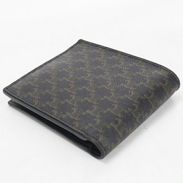 中古 セリーヌ 二つ折り財布 二折財布 コンパクト メンズ ブランド CELINE トリオンフキャンバス バイフォールドウォレット 10C872BQB.38NO ブラック USDCE120314011