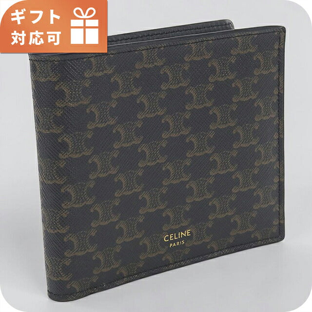 中古 セリーヌ 二つ折り財布 二折財布 コンパクト メンズ ブランド CELINE トリオンフキャンバス バイフォールドウォレット 10C872BQB.38NO ブラック USDCE120314011