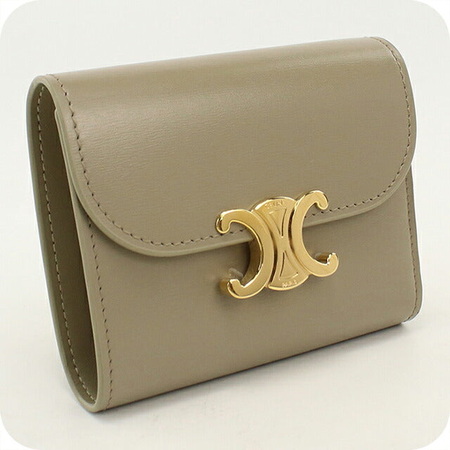 中古 セリーヌ 三つ折り財布 三折財布 コンパクト レディース ブランド CELINE トリオンフ スモール フラップウォレット 10D783DPV ベージュ USDCE120316011