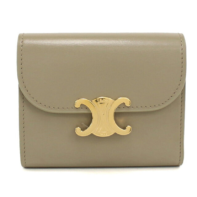 中古 セリーヌ 三つ折り財布 三折財布 コンパクト レディース ブランド CELINE トリオンフ スモール フラップウォレット 10D783DPV ベージュ USDCE120316011