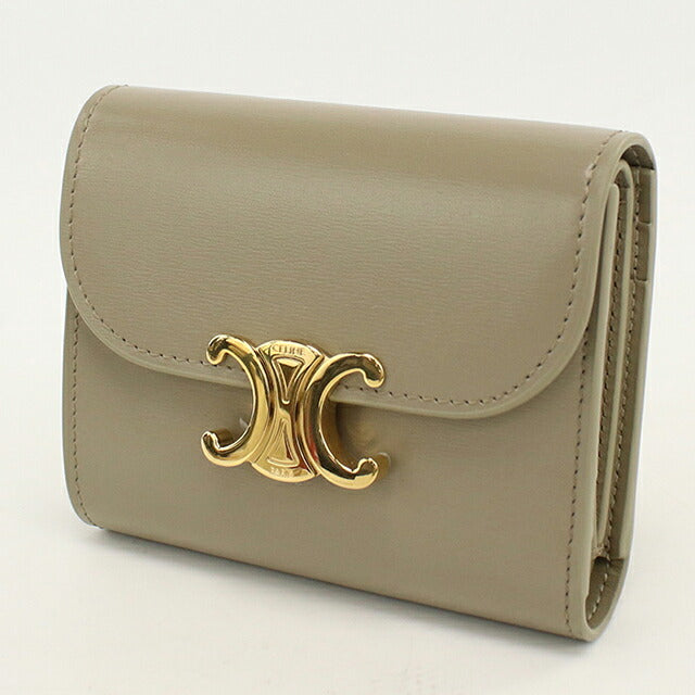 中古 セリーヌ 三つ折り財布 三折財布 コンパクト レディース ブランド CELINE トリオンフ スモール フラップウォレット 10D783DPV ベージュ USDCE120316011