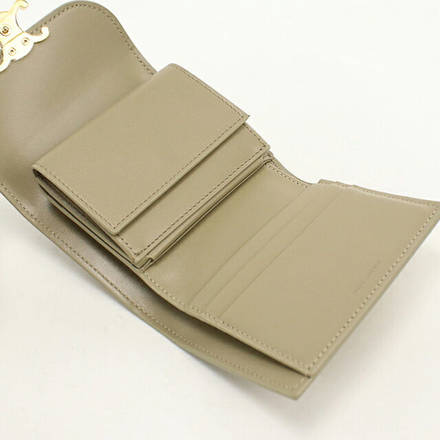 中古 セリーヌ 三つ折り財布 三折財布 コンパクト レディース ブランド CELINE トリオンフ スモール フラップウォレット 10D783DPV ベージュ USDCE120316011