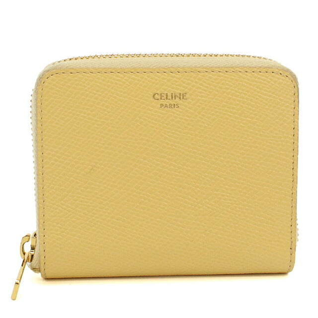 中古 セリーヌ 二つ折り財布 二折財布 コンパクト レディース ブランド CELINE  スモール ジップウォレット 10N993FVO イエロー USDCE120537011