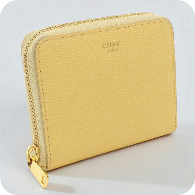 中古 セリーヌ 二つ折り財布 二折財布 コンパクト レディース ブランド CELINE  スモール ジップウォレット 10N993FVO イエロー USDCE120537011