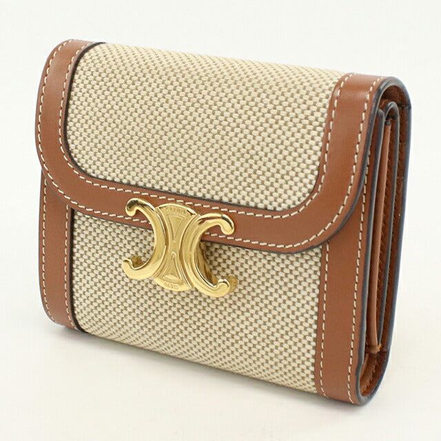 中古 セリーヌ 三つ折り財布 三折財布 コンパクト レディース ブランド CELINE トリオンフ スモール フラップウォレット CE12010D783 ベージュ USDCE120541011
