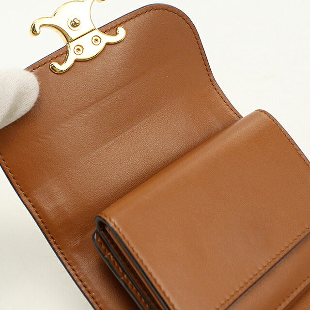 中古 セリーヌ 三つ折り財布 三折財布 コンパクト レディース ブランド CELINE トリオンフ スモール フラップウォレット CE12010D783 ベージュ USDCE120541011