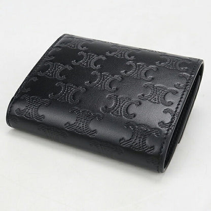 中古 セリーヌ 三つ折り財布 三折財布 コンパクト メンズ ブランド CELINE トリオンフ エンボス加工  10B573FQC.38SI ブラック USDCE120784011