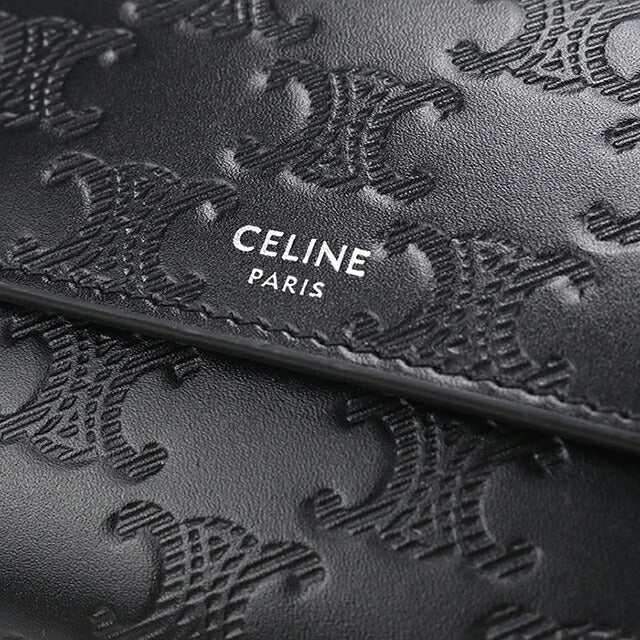 中古 セリーヌ 三つ折り財布 三折財布 コンパクト メンズ ブランド CELINE トリオンフ エンボス加工  10B573FQC.38SI ブラック USDCE120784011