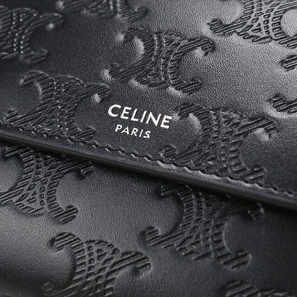 中古 セリーヌ 三つ折り財布 三折財布 コンパクト メンズ ブランド CELINE トリオンフ エンボス加工  10B573FQC.38SI ブラック USDCE120784011