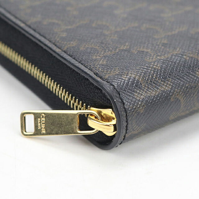 中古 セリーヌ 長財布ラウンドファスナー メンズ ブランド CELINE トリオンフキャンバス ラージ ジップウォレット 10B552BQ3 ブラック USDCE121142011