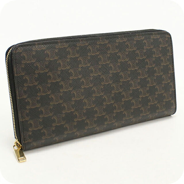 中古 セリーヌ 長財布ラウンドファスナー メンズ ブランド CELINE トリオンフキャンバス ラージ ジップウォレット 10B552BQ3.38NO ブラック USDCE121327011