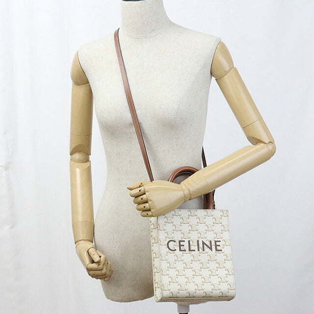 中古 セリーヌ ハンドバッグ レディース ブランド CELINE トリオンフキャンバス ミニ バーティカル カバ レザー ホワイト バッグ USDCE93369011