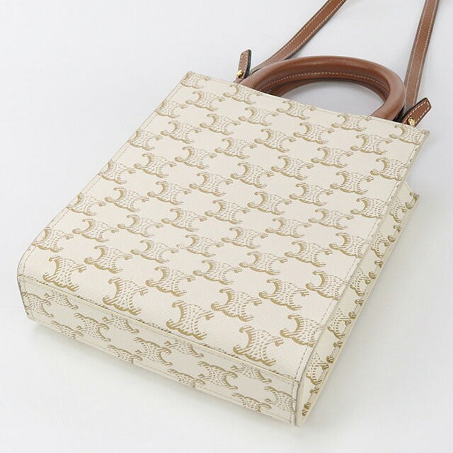 中古 セリーヌ ハンドバッグ レディース ブランド CELINE トリオンフキャンバス ミニ バーティカル カバ レザー ホワイト バッグ USDCE93369011