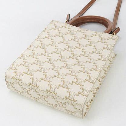 中古 セリーヌ ハンドバッグ レディース ブランド CELINE トリオンフキャンバス ミニ バーティカル カバ レザー ホワイト バッグ USDCE93369011