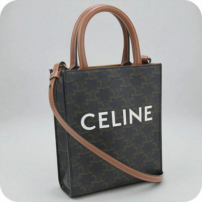 中古 セリーヌ ハンドバッグ レディース ブランド CELINE トリオンフキャンバス ミニ バーティカル カバ レザー ブラウン バッグ USDCE96241011