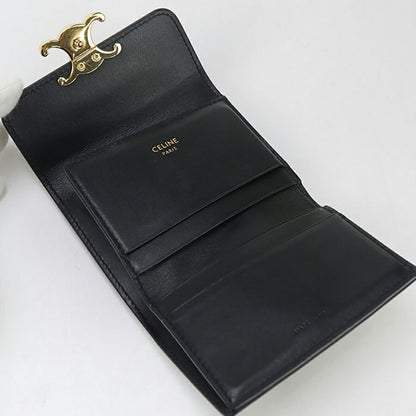 中古 セリーヌ 三折財布 レディース ブランド CELINE トリオンフ コンパクトウォレット 10I65 3DPV 38NO ブラック 財布 USDCE96687011
