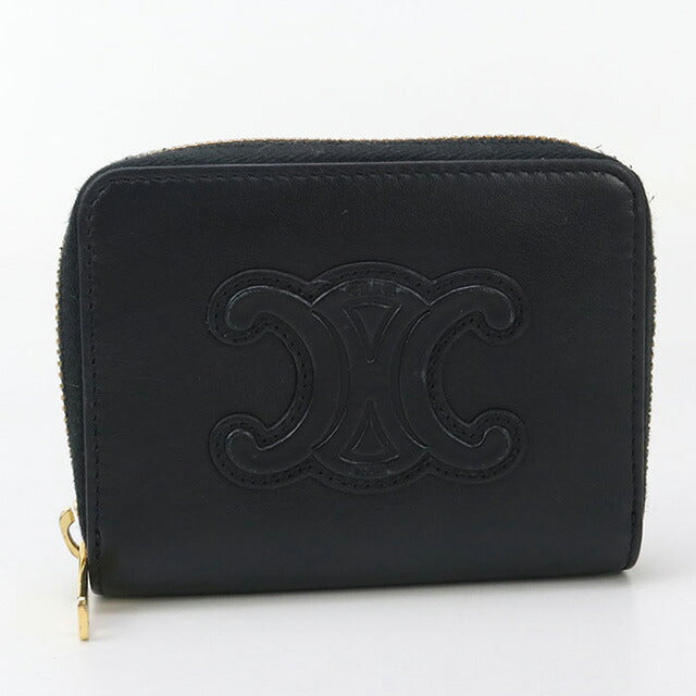 中古 セリーヌ 小銭入れ レディース ブランド CELINE キュイル トリオンフ ジップ コインパース ブラック 財布 USDCE97246011