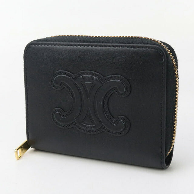 中古 セリーヌ 小銭入れ レディース ブランド CELINE キュイル トリオンフ ジップ コインパース ブラック 財布 USDCE97246011