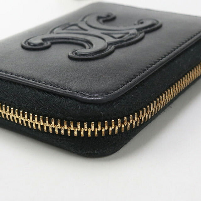 中古 セリーヌ 小銭入れ レディース ブランド CELINE キュイル トリオンフ ジップ コインパース ブラック 財布 USDCE97246011