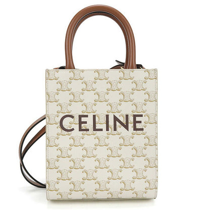 中古 セリーヌ ハンドバッグ レディース ブランド CELINE トリオンフキャンバス ミニ バーティカル カバ 2WAY レザー 19437 2BZK ホワイト USDCE97817011