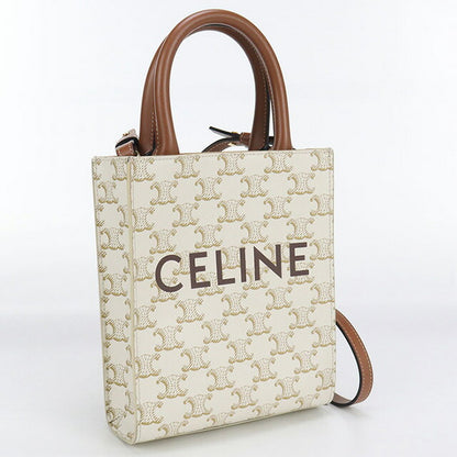 中古 セリーヌ ハンドバッグ レディース ブランド CELINE トリオンフキャンバス ミニ バーティカル カバ 2WAY レザー 19437 2BZK ホワイト USDCE97817011