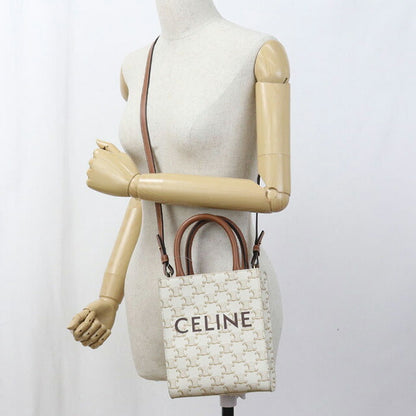 中古 セリーヌ ハンドバッグ レディース ブランド CELINE トリオンフキャンバス ミニ バーティカル カバ 2WAY レザー 19437 2BZK ホワイト USDCE97817011