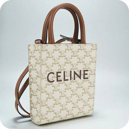 中古 セリーヌ ハンドバッグ レディース ブランド CELINE トリオンフキャンバス ミニ バーティカル カバ 2WAY レザー 19437 2BZK ホワイト USDCE97817011