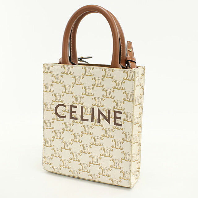 中古 セリーヌ ハンドバッグ レディース ブランド CELINE トリオンフキャンバス ミニ バーティカル カバ 19437 2BZK 01BC ホワイト バッグ USDCE98312011
