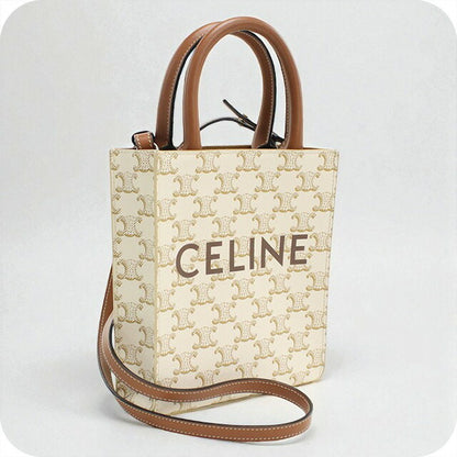 中古 セリーヌ ハンドバッグ レディース ブランド CELINE トリオンフキャンバス ミニ バーティカル カバ 19437 2BZK 01BC ホワイト バッグ USDCE98312011