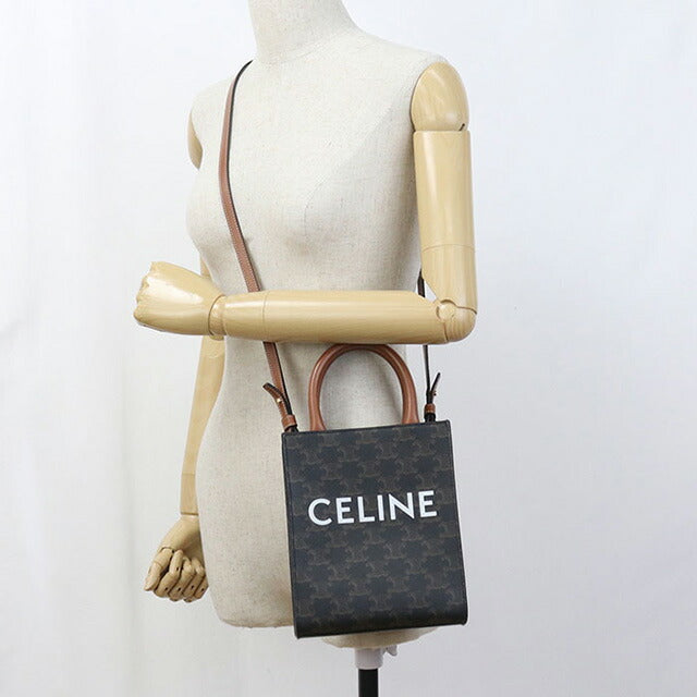 中古 セリーヌ トートバッグ レディース ブランド CELINE トリオンフキャンバス ミニ バーティカル カバ 194372BZK.04LU ブラウン バッグ USDCE98548011