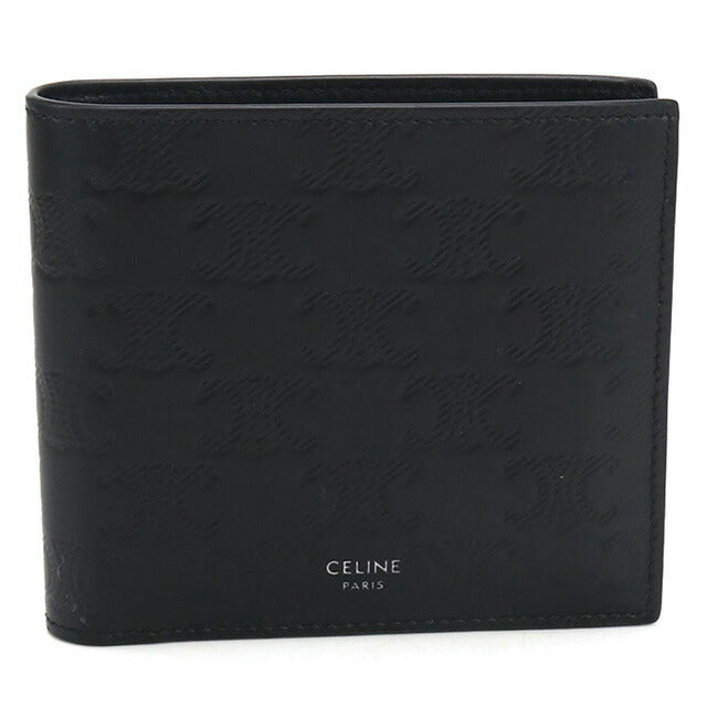 中古 セリーヌ 二折財布 メンズ ブランド CELINE トリオンフ エンボス加工 バイフォールドウォレット 10C87 3FQB 38SI ブラック 財布 USDCE98566011