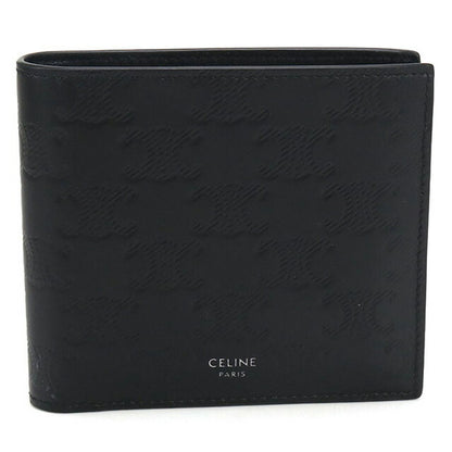 中古 セリーヌ 二折財布 メンズ ブランド CELINE トリオンフ エンボス加工 バイフォールドウォレット 10C87 3FQB 38SI ブラック 財布 USDCE98566011