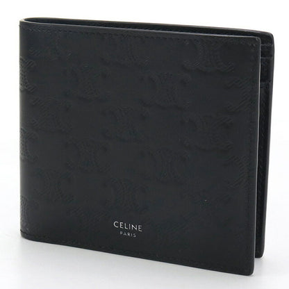 中古 セリーヌ 二折財布 メンズ ブランド CELINE トリオンフ エンボス加工 バイフォールドウォレット 10C87 3FQB 38SI ブラック 財布 USDCE98566011