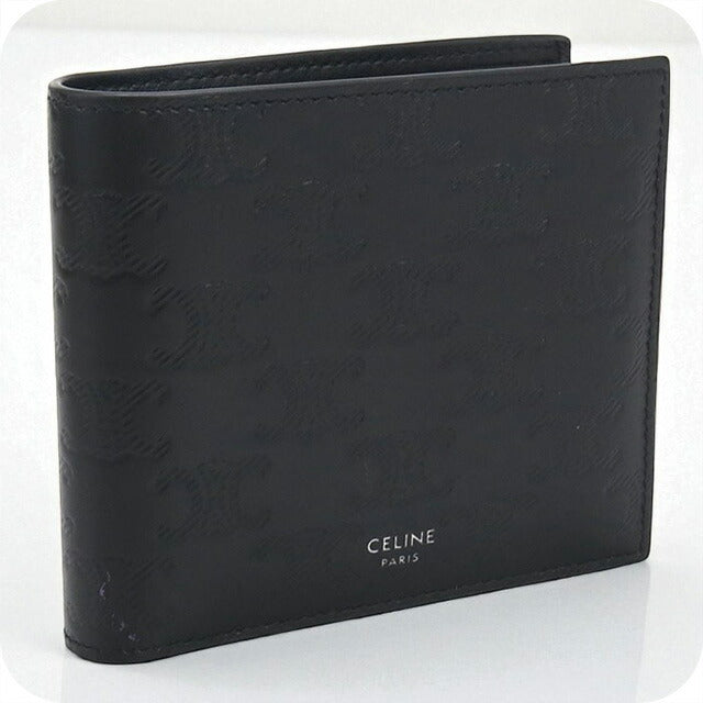 中古 セリーヌ 二折財布 メンズ ブランド CELINE トリオンフ エンボス加工 バイフォールドウォレット 10C87 3FQB 38SI ブラック 財布 USDCE98566011