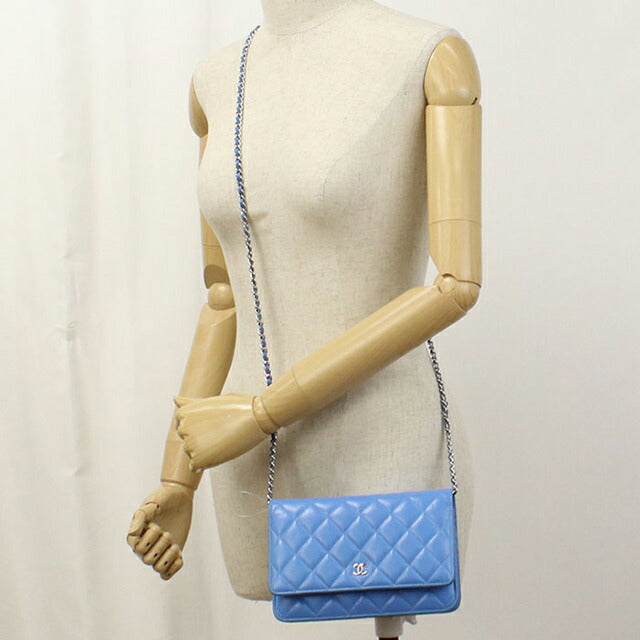 中古 シャネル チェーンウォレット レディース ブランド CHANEL マトラッセ チェーンウォレット ブルー 財布 USDCH100090011