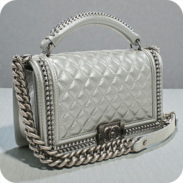 中古 シャネル ハンドバッグ レディース ブランド CHANEL ボーイシャネル 2WAYハンドバッグ レザー シルバー バッグ USDCH100375011