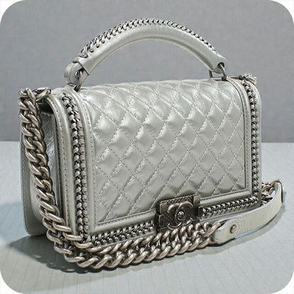 中古 シャネル ハンドバッグ レディース ブランド CHANEL ボーイシャネル 2WAYハンドバッグ レザー シルバー バッグ USDCH100375011