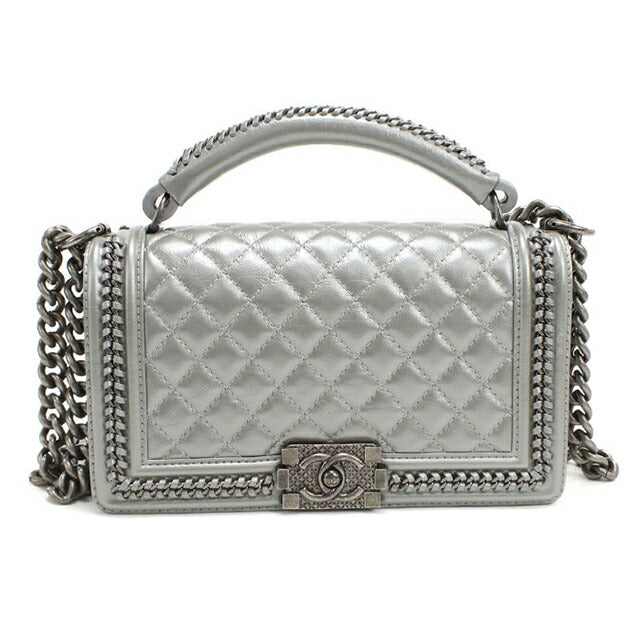 中古 シャネル ハンドバッグ レディース ブランド CHANEL ボーイシャネル 2WAYハンドバッグ レザー シルバー バッグ USDCH100375011