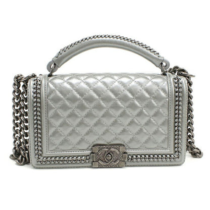 中古 シャネル ハンドバッグ レディース ブランド CHANEL ボーイシャネル 2WAYハンドバッグ レザー シルバー バッグ USDCH100375011