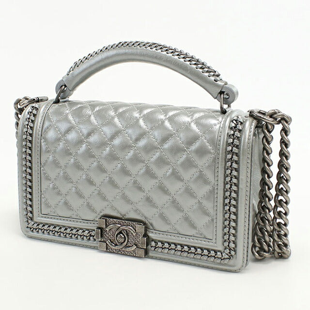 中古 シャネル ハンドバッグ レディース ブランド CHANEL ボーイシャネル 2WAYハンドバッグ レザー シルバー バッグ USDCH100375011