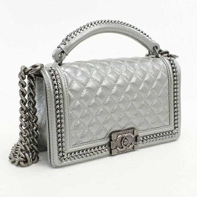 中古 シャネル ハンドバッグ レディース ブランド CHANEL ボーイシャネル 2WAYハンドバッグ レザー シルバー バッグ USDCH100375011
