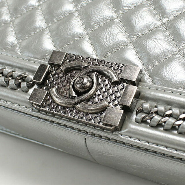 中古 シャネル ハンドバッグ レディース ブランド CHANEL ボーイシャネル 2WAYハンドバッグ レザー シルバー バッグ USDCH100375011