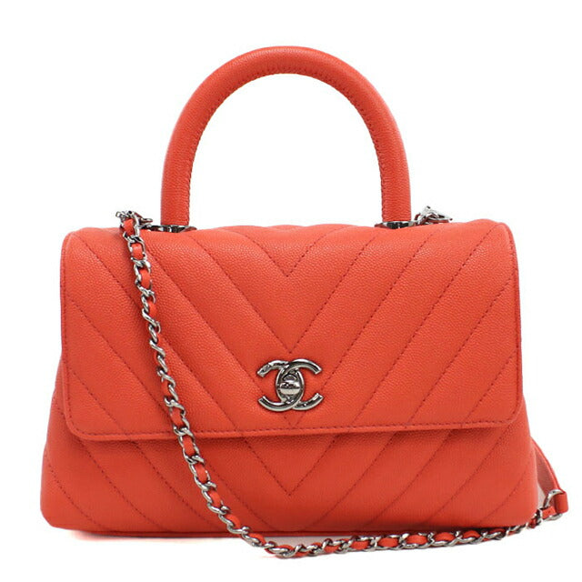 中古 シャネル ハンドバッグ レディース ブランド CHANEL シェブロン 2WAY オレンジ バッグ USDCH100544011