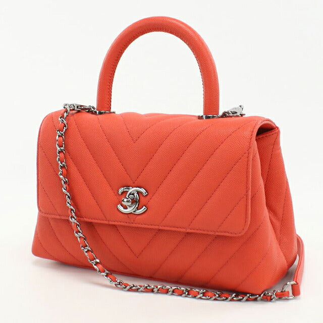 中古 シャネル ハンドバッグ レディース ブランド CHANEL シェブロン 2WAY オレンジ バッグ USDCH100544011