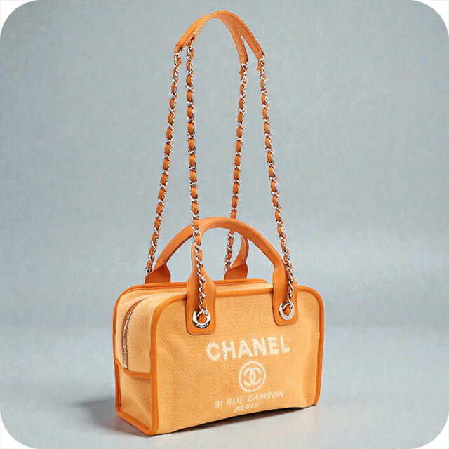 Used CHANEL handbag ladies brand CHANEL Deauville bowling bag 2WAY orange bag USDCH100548011
