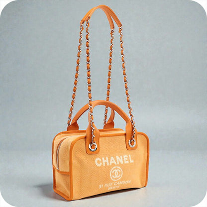 Used CHANEL handbag ladies brand CHANEL Deauville bowling bag 2WAY orange bag USDCH100548011