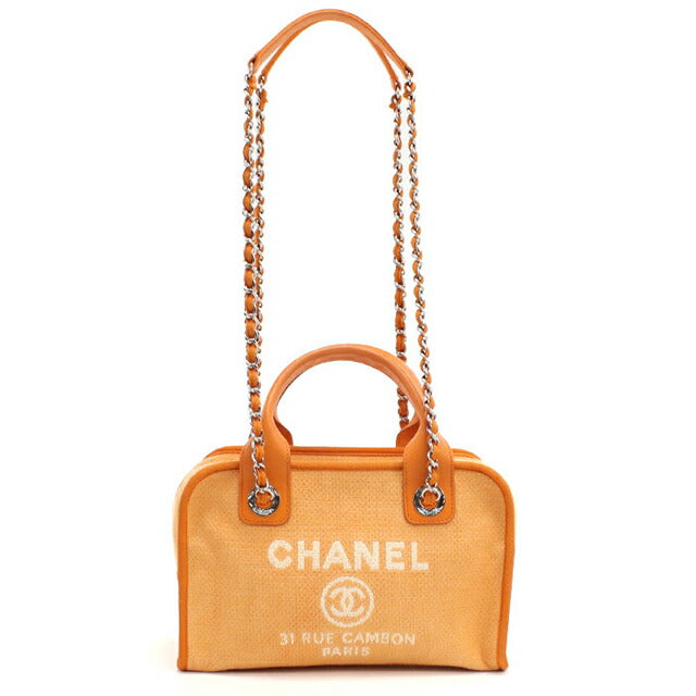 Used CHANEL handbag ladies brand CHANEL Deauville bowling bag 2WAY orange bag USDCH100548011